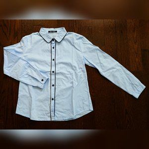 Powder Blue Contrast Trim Long Sleeve Button Up Shirt - 3/$25